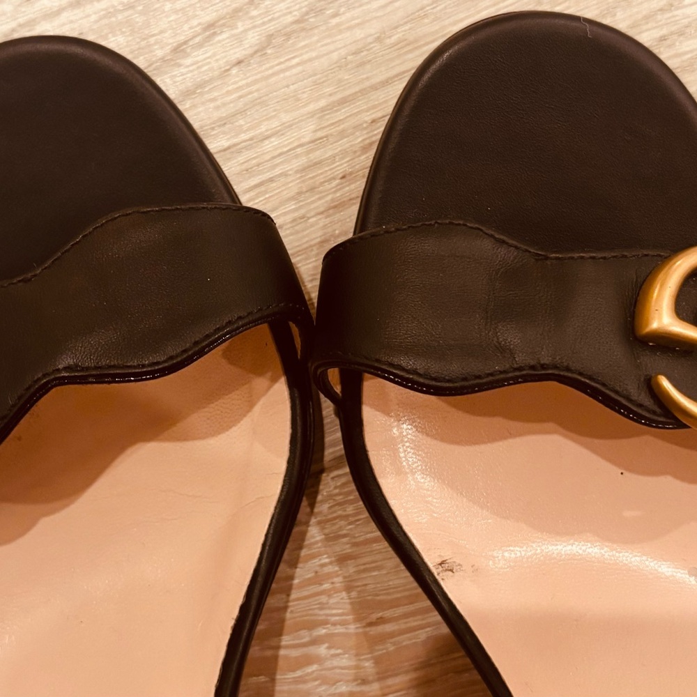 Gucci Marmont Double G Black Leather Block Heel Sandals Size 38 - Picture 3 of 6